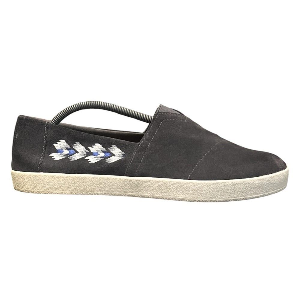 TOMS x‎ Bloomingdales Mens 11.5 Grey Suede Embroidered Arrow Alpargata Slip On